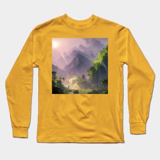 Fantasy Woodland Forest Mountains Lake Long Sleeve T-Shirt